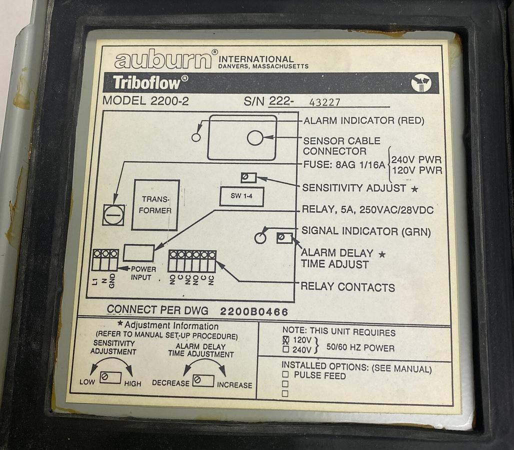 Auburn International Triboflow,Model 2200-2, Blockage Detector NOS