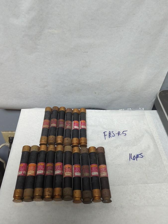 Used COOPER BUSSMANN,FRS-R-5,FUSETRON 5 AMP FUSE LOT OF 16 PRE-OWNED