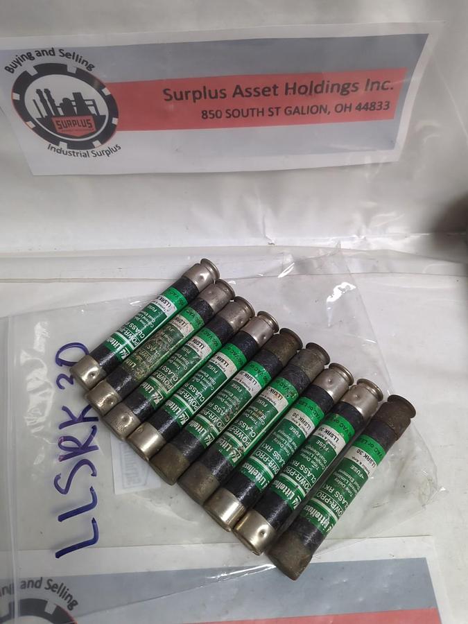 Used LITTELFUSE,LLSRK30,POWR-PRO 30 AMP FUSE LOT OF 9 PRE-OWNED