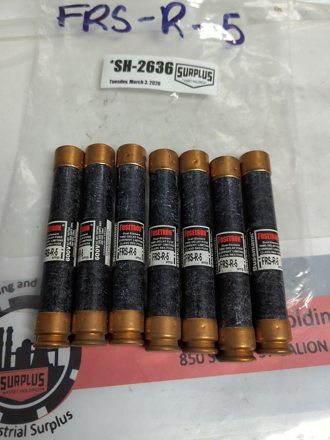 Used COOPER BUSSMANN,FRS-R-5,FUSETRON 5 AMP FUSE LOT OF 7 PRE-OWNED