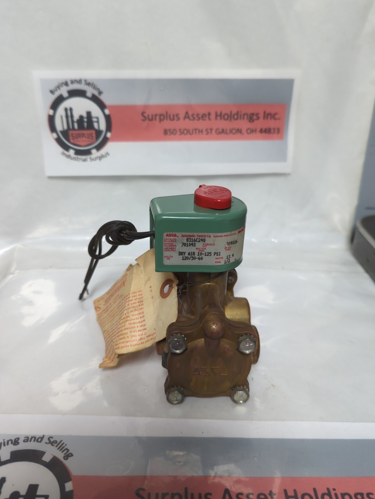 Used ASCO,8316C240,BRASS 3-WAY VALVE 1/ IN PIPE 134W 120/50-60 PRE-OWNED