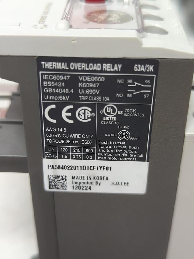 Used CERUS,MTK-63/3K 22L,THERMAL OVERLOAD RELAY NOS