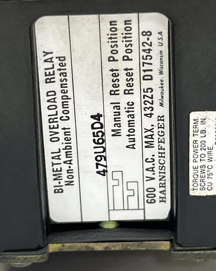 P&H,479U65D4,OVERLOAD RELAY BI-METAL NOS