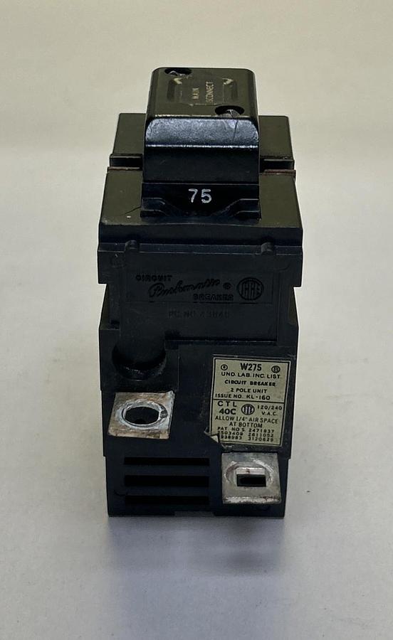 Used BULLDOG ELECTRIC,W275,PUSHMATIC CIRCUIT BREAKER 75A 120/240V 2P