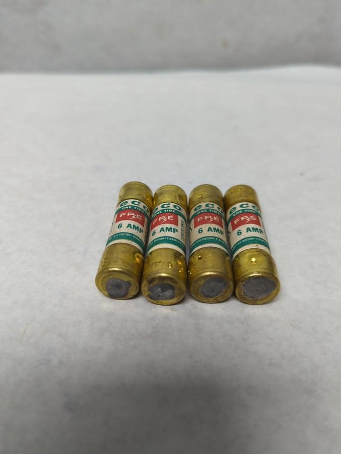 Used ECO,FPE 6 AMP,ONE-TIME 6 AMP FUSES LOT OF 4 PRE-OWNED