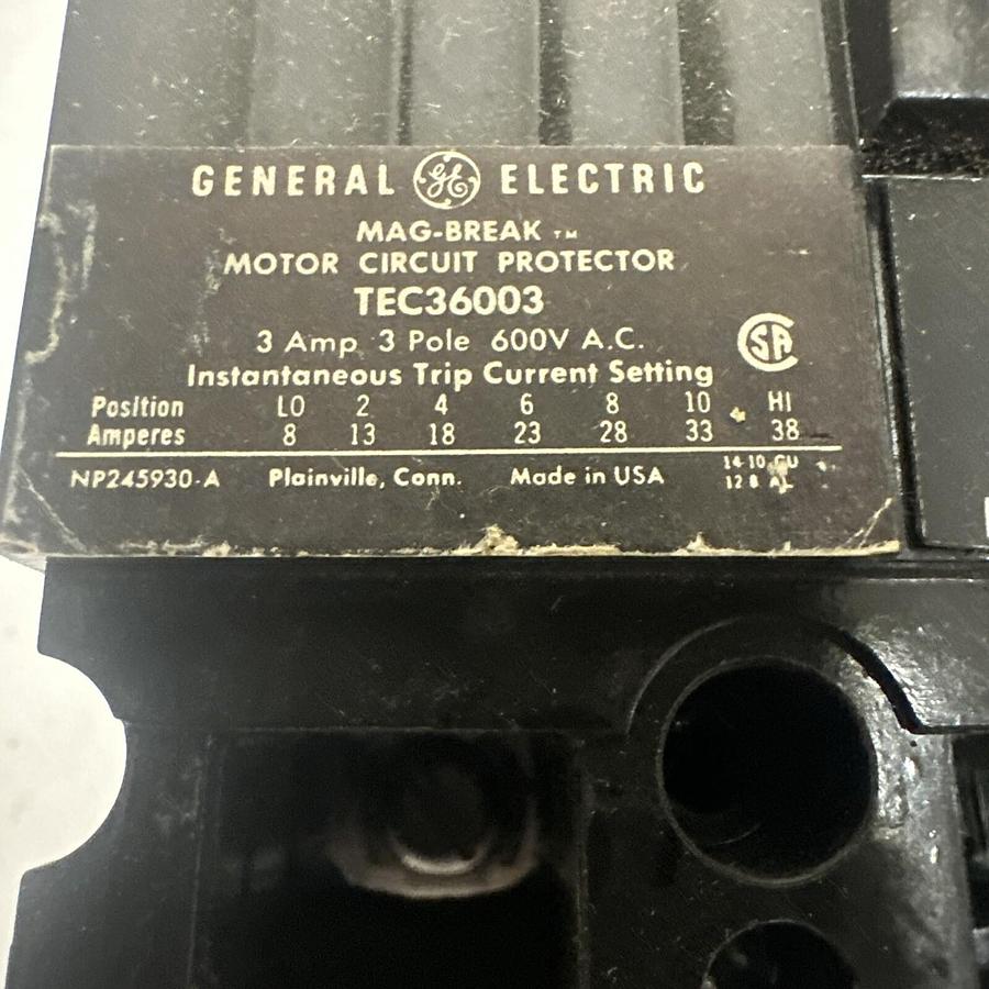 Used GE,TEC36003,3 Amp Circuit Breaker