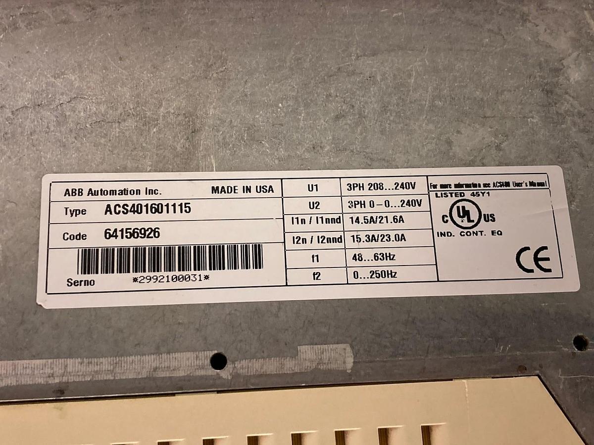 Used ABB,ACS401601115,Industrial Wall Mounted Single Drive 240V