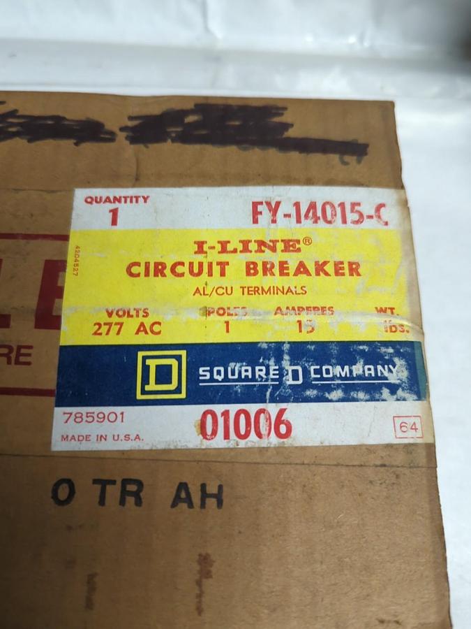 SQUARE D,FY-14015-C,CIRCUIT BREAKER I-LINE 1-POLE 15 AMP 277VAC 15A 1-POLE NOS