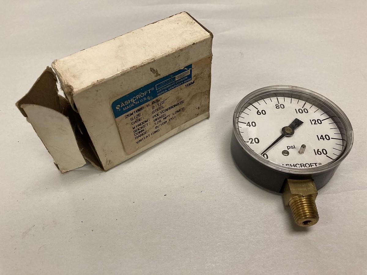 Ashcroft,25W1005-H-02B-160#,2-1/2 INCH Pressure Gauge 1/4 IN NPT Lower 0-160 PSI