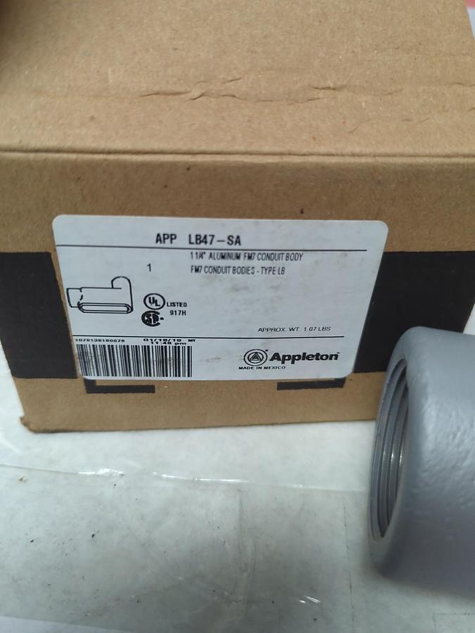APPLETON,LB47-SA,ALUMINUM FM7 CONDUIT BODY 1-1/4 INCH TYPE L8 NOS