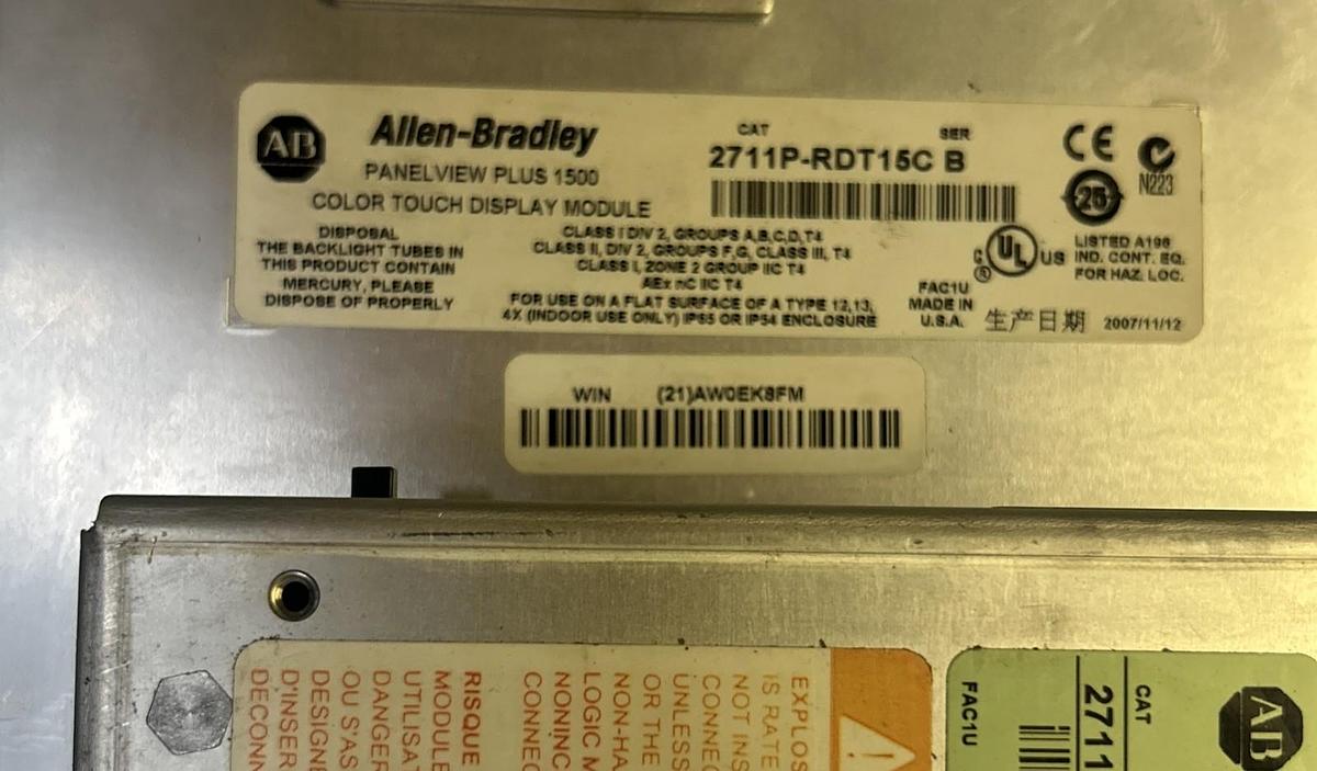 Used ALLEN BRADLEY,2711P-RDT15C,PANELVIEW PLUS 1500 W/ 2711P-RP1A LOGIC MODULE