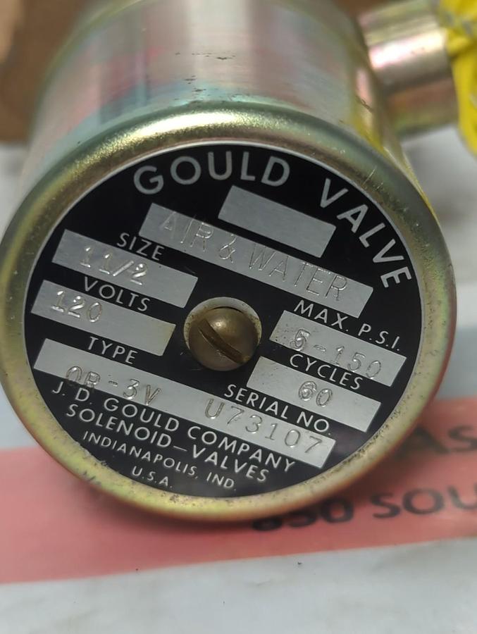 GOULD,QR-3V,AIR & WATER SOLENOID VALVE ASSEMBLY 1-1/2 INCH PORTS 5-150PSI NOS