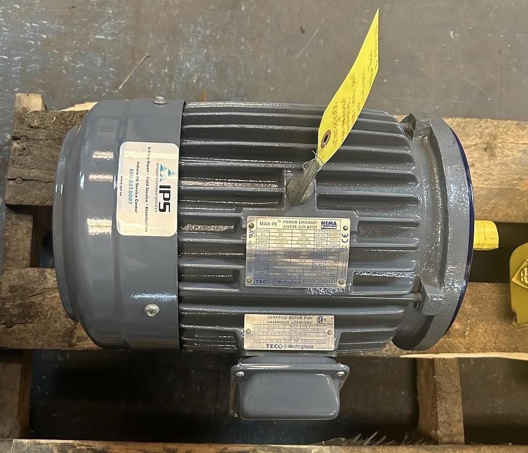Used TECO WESTINGHOUSE,NP0054C,INVERTER DUTY MOTOR 5HP 230/460V 1745RPM 3PH 184TC FR