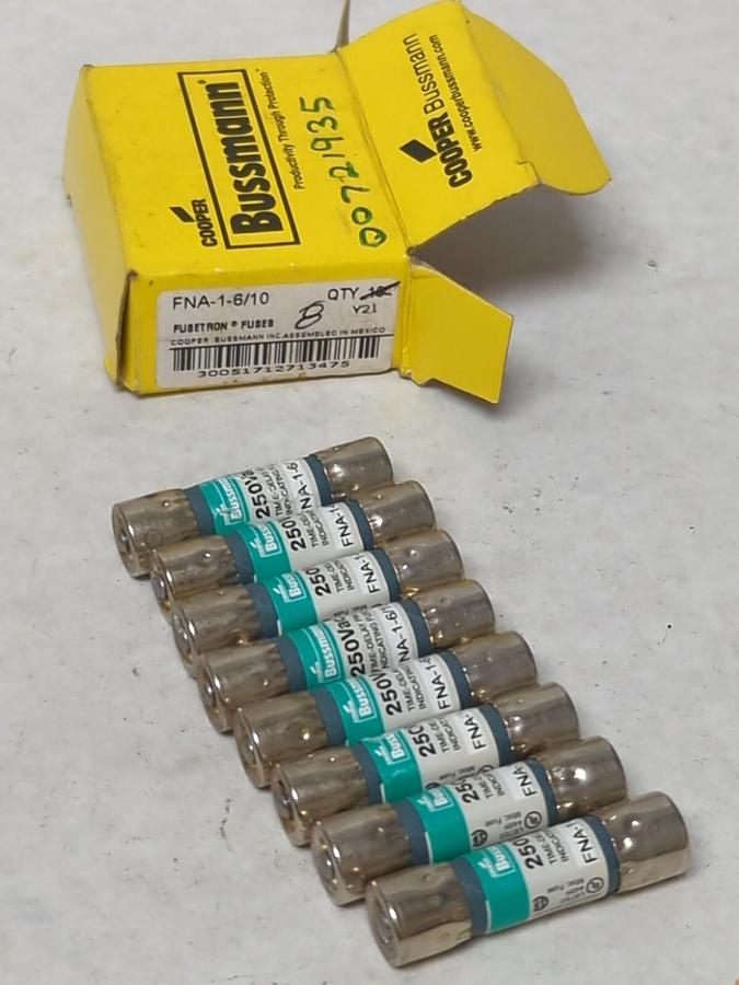COOPER BUSSMANN,FNA 1-6/10,FUSETRON 1-6/10 AMP FUSES BOX OF 8 NOS