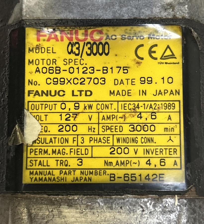 Used FANUC,A06B-0123-B175,AC SERVO MOTOR 3000RPM 4.6AMP 127VOLT