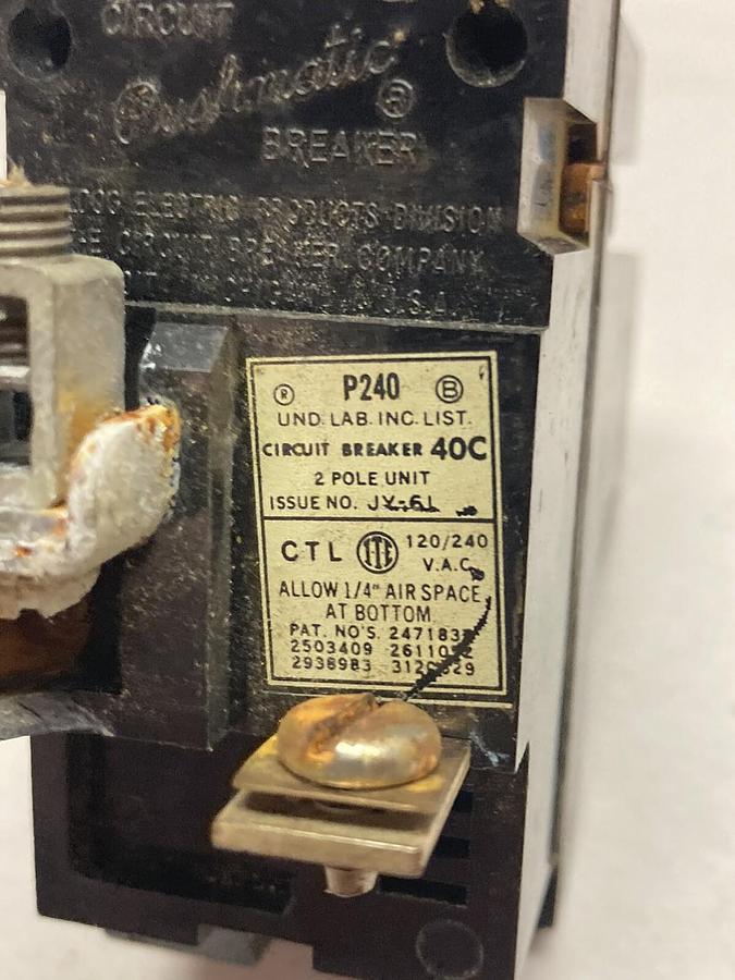 Used ITE Pushmatic,P240,Double Pole Circuit Breaker 120/240VAC