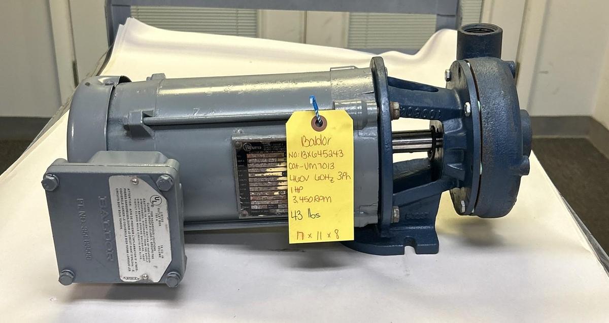 Used BALDOR,VM7013,CENTRIFUGAL PUMP 1HP 460V 3450RPM 3PH 56C FRAME