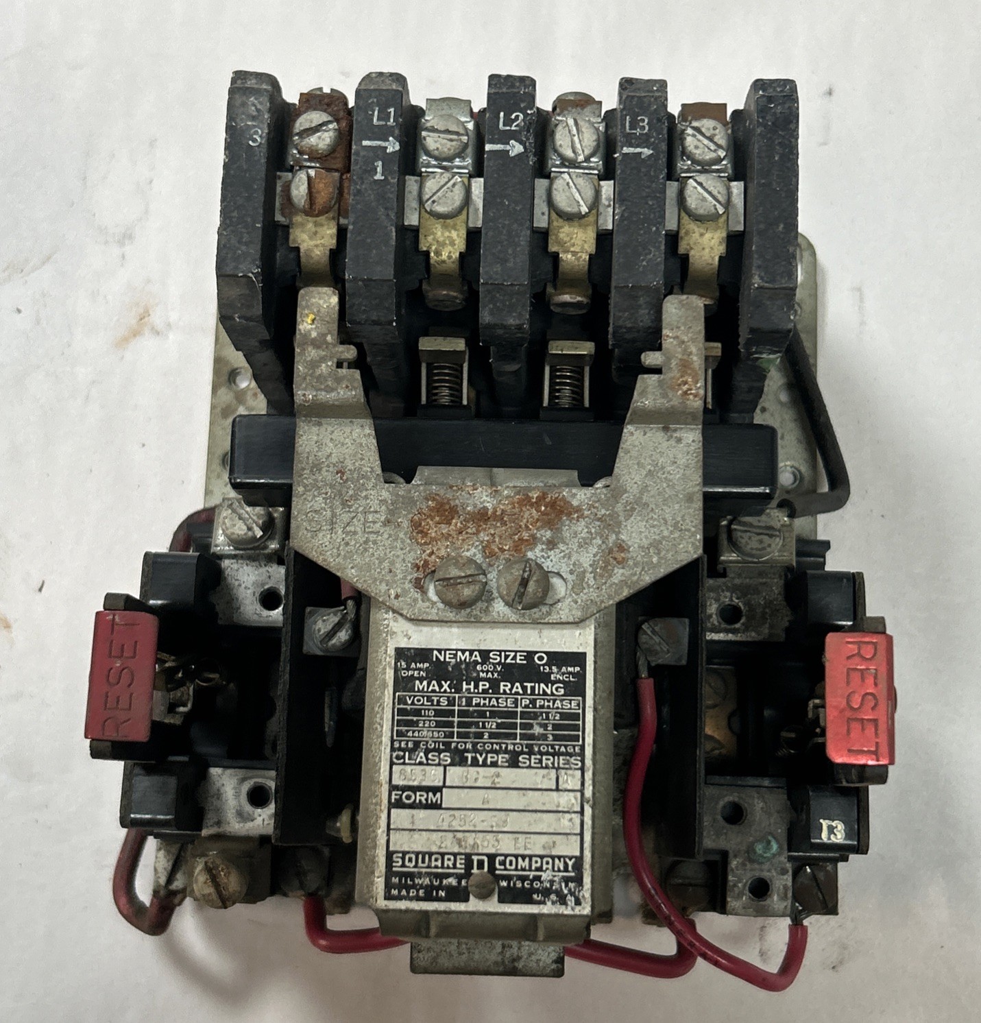 Used SQUARE D,8536-BG2,MOTOR STARTER SIZE 0 15A 600V