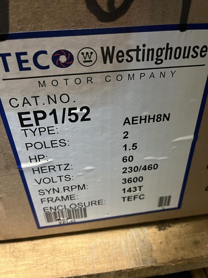 TECO Westinghouse,EP1/52,MOTOR AEHH8N 1.5HP 3PH 3600RPM 143T 2P TEFC