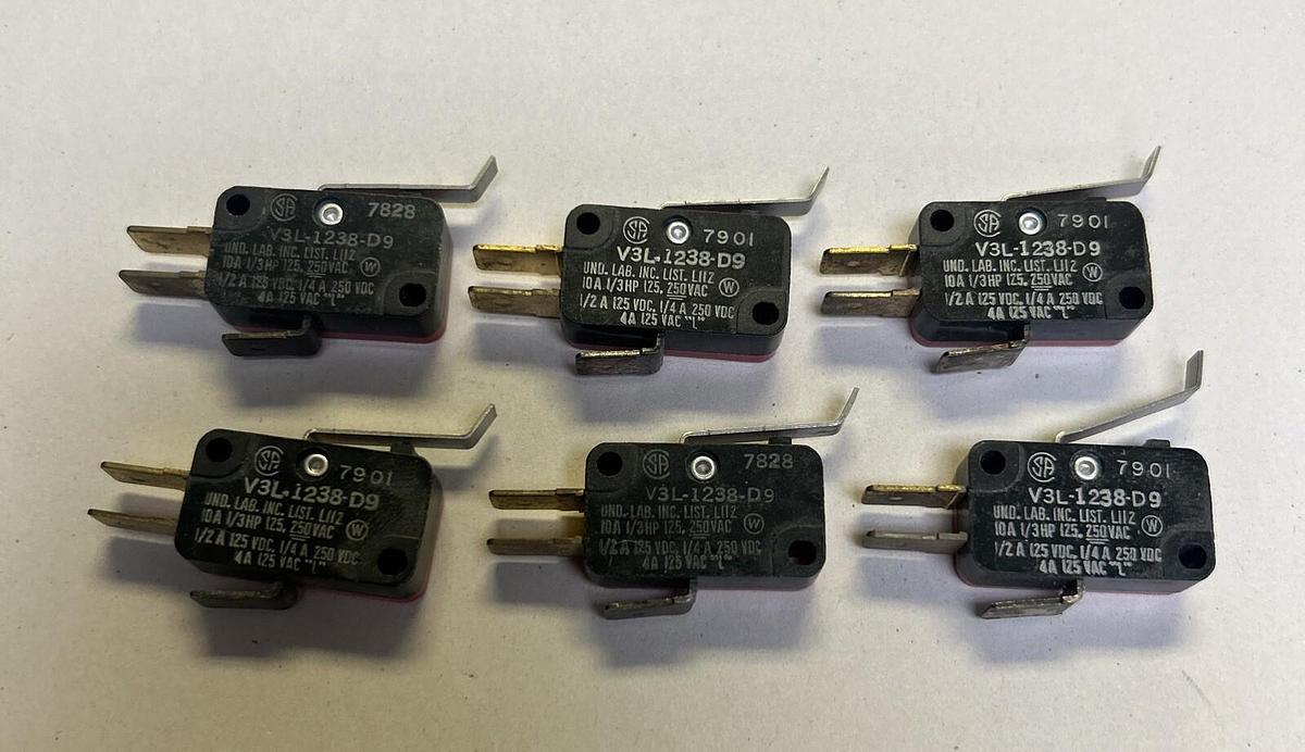 Used HONEYWELL MICROSWITCH,V3L-1238-D9,LIMIT SWITCH LOT OF 6
