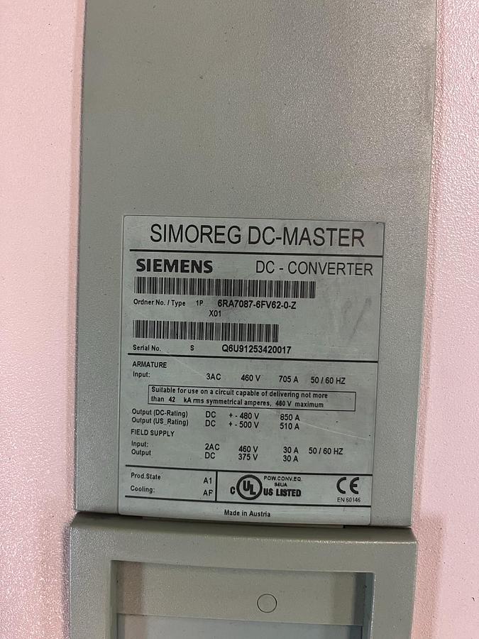 Used SIEMENS,6RA7087-6FV62-0-Z,SIMOREG DC DRIVE CONVERTER