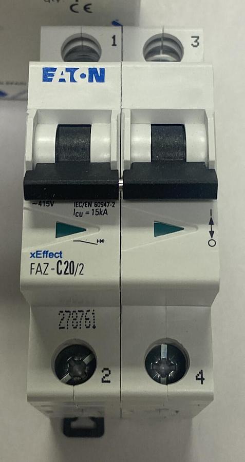 Used EATON,FAZ-C20/2,CIRCUIT BREAKER 20A 2P NEW