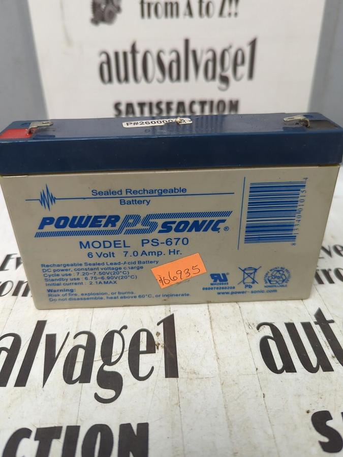 POWER-SONIC,MODEL PS-670,RECHARGABLE BATTERY 6V/7 AMP NOS