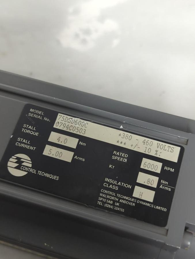 Used CONTROL TECHNIQUES,75DSD600C,DUTYMAX DS SERVO MOTOR 380-460V 6000RPM PRE-OWNED