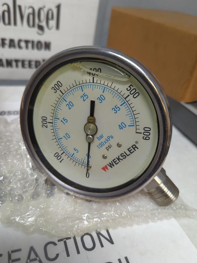 WEKSLER,BY4CYPM2LW,100 MM LIQUID FILLED GAUGE 1/2 IN NPT 0/600# & KPA NOS