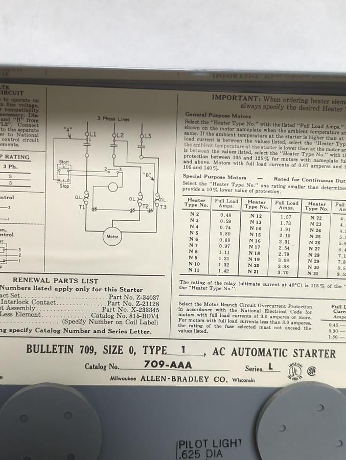 ALLEN BRADLEY,709-AAA,ACROSS THE LINE AC STARTER SIZE 0 NEMA 1 PH 3 NOS