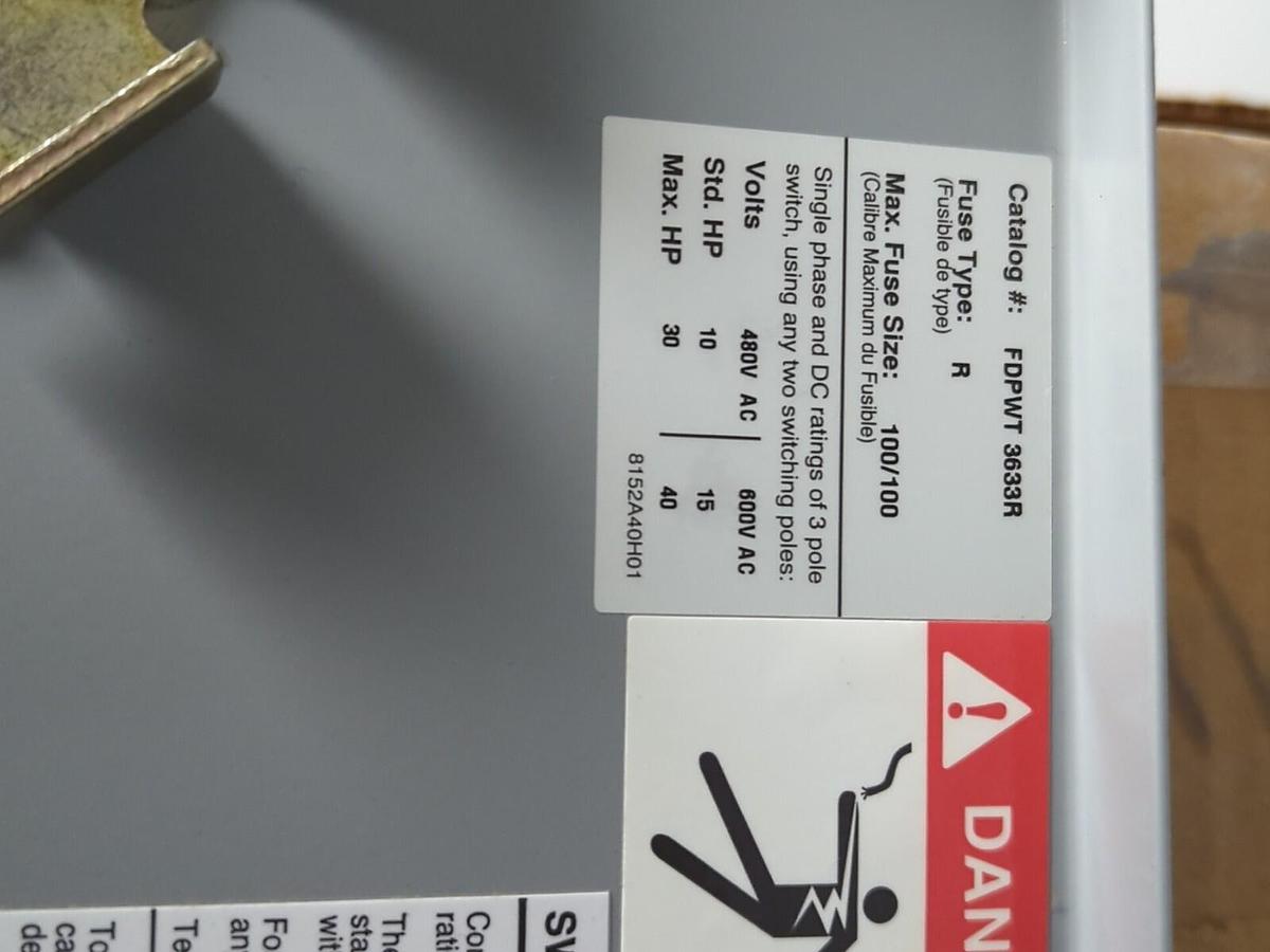 CUTLER HAMMER,FDPWT 3633R,DEAD FRONT TWIN SWITCH 100 AMP 600 VAC NOS