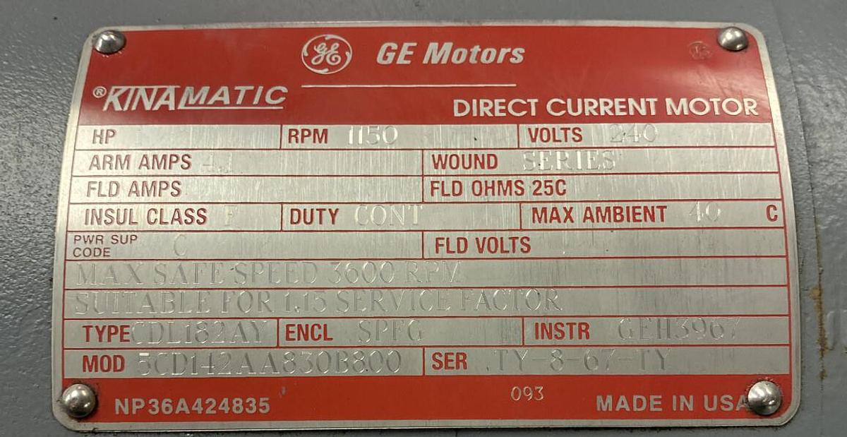 Used GE Motors,5CD142AA830B800,MOTOR 1150 RPM 240V