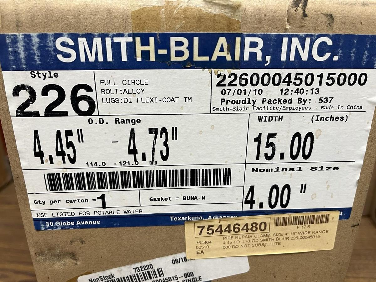 SMITH BLAIR,226-00045015000,FULL CIRCLE PIPE REPAIR CLAMP SIZE 4" WIDTH 15"