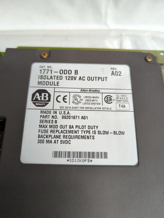 Used ALLEN BRADLEY,1771-ODD B,ISOLATED MODULE 120V AC OUTPUT PRE-OWNED