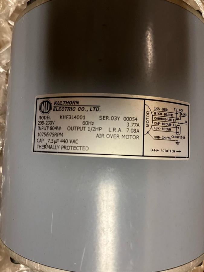KULTHORN,KHF3L4001,AIR OVER ELECTRIC MOTOR 1/2HP 1075RPM 208-230V