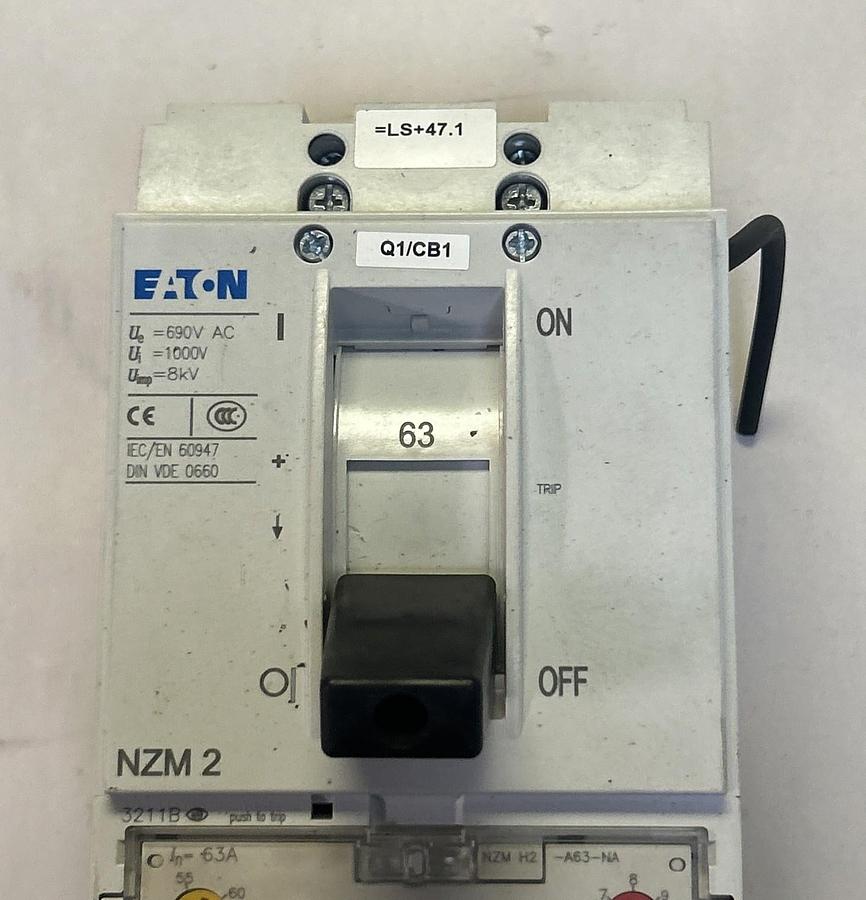 Used EATON,NZMH2-A63-NA,CIRCUIT BREAKER 63A 690V 3P
