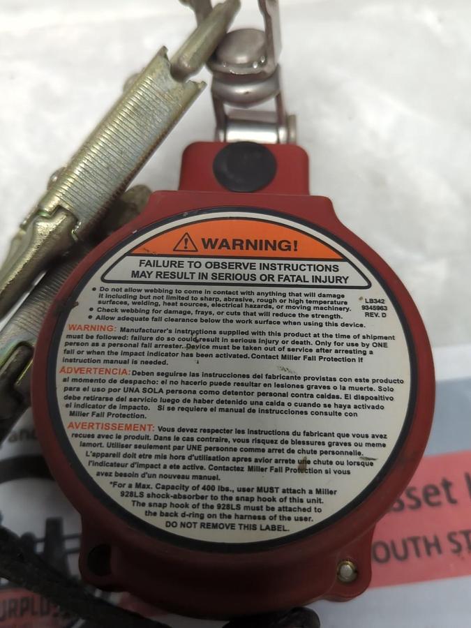 Used MILLER,FL11-8/11FT,SELF-RETRACTING FALL LIMITER RED PRE-OWNED