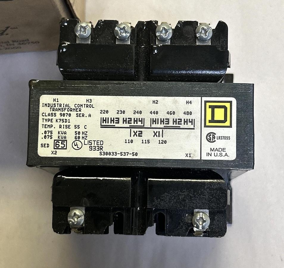 SQUARE D,9070K75D1,INDUSTRIAL CONTROL TRANSFORMER NOS