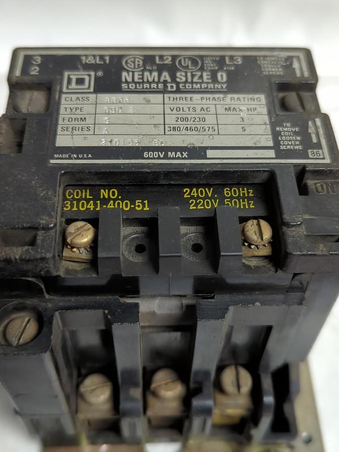 Used SQUARE D,8536-SB-2,MOTOR STARTER SIZE 0 PRE-OWNED