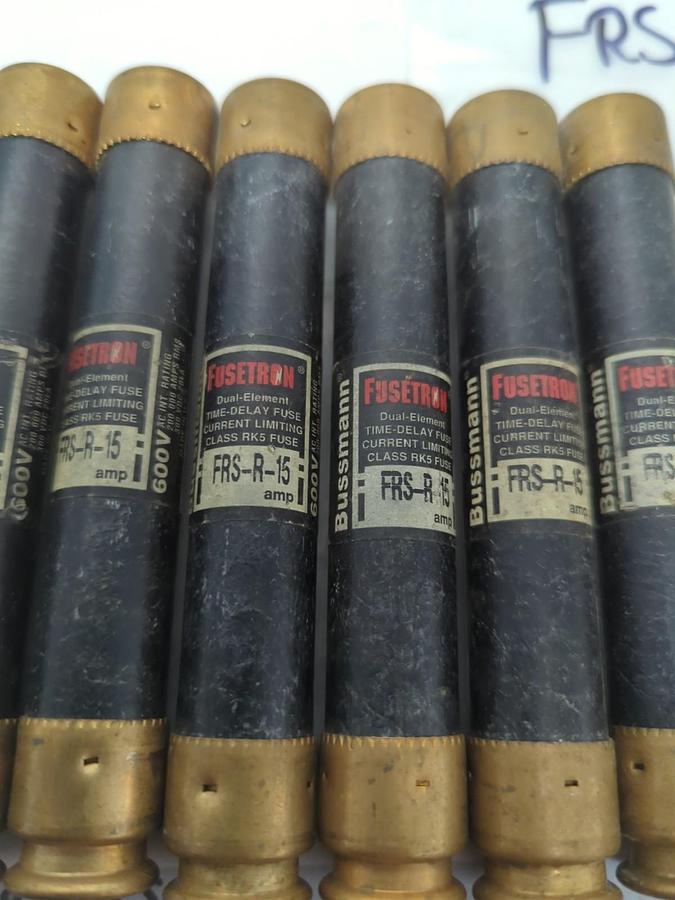 Used COOPER BUSSMANN,FRS-R-15,FUSETRON 15 AMP FUSE LOT OF 6 PRE-OWNED