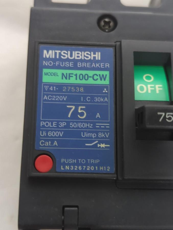 Used MITSUBISHI,NF75-CW,CIRCUIT BREAKER 75 AMP 3-POLE PRE-OWNED