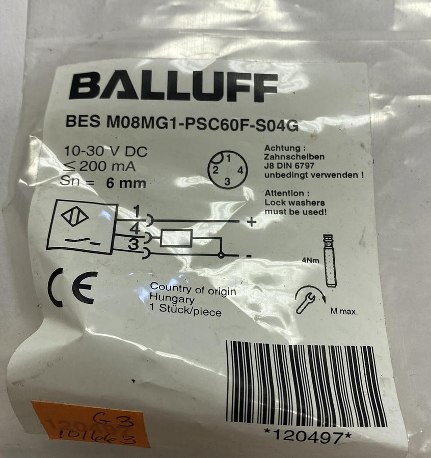 Used BALLUFF,BES M08MG1-PSC60F-S04G, INDUCTIVE SENSOR NEW