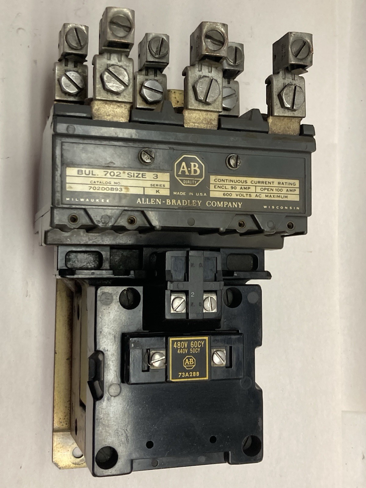 Used Allen-Bradley,702DOB93,Contactor Size 3 Ser K 600Vac