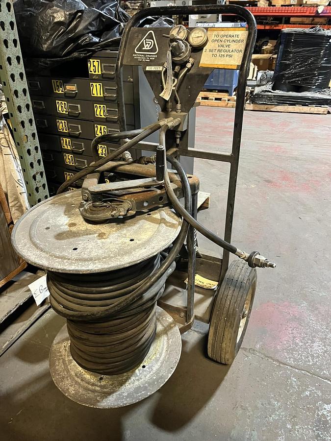 Used National Draeger,CO2,Fire Extingiushing Cart 150FT Hose Hanna 1526-17-18 Reel