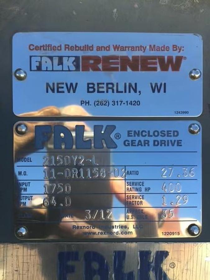 Used FALK,2150Y2-L,ENCLOSED GEAR DRIVE 400HP 27.36 RATIO 1750RPM INPUT 64RPM OUTPUT