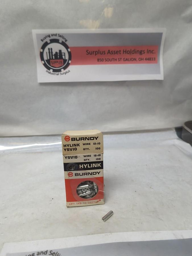 BURNDY,YSV10,HYLINK 12-10 AWG UNINSULATED BUTT CONNECTORS BOX OF 100 PCS NOS