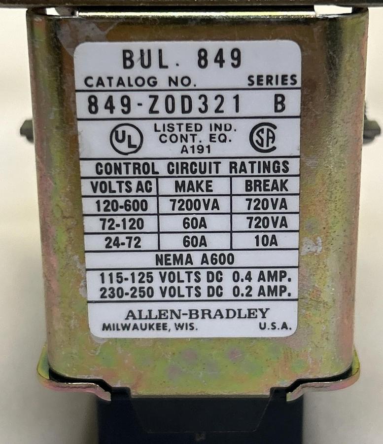 Used ALLEN BRADLEY,849-Z0D321,PNEUMATIC TIMING RELAY