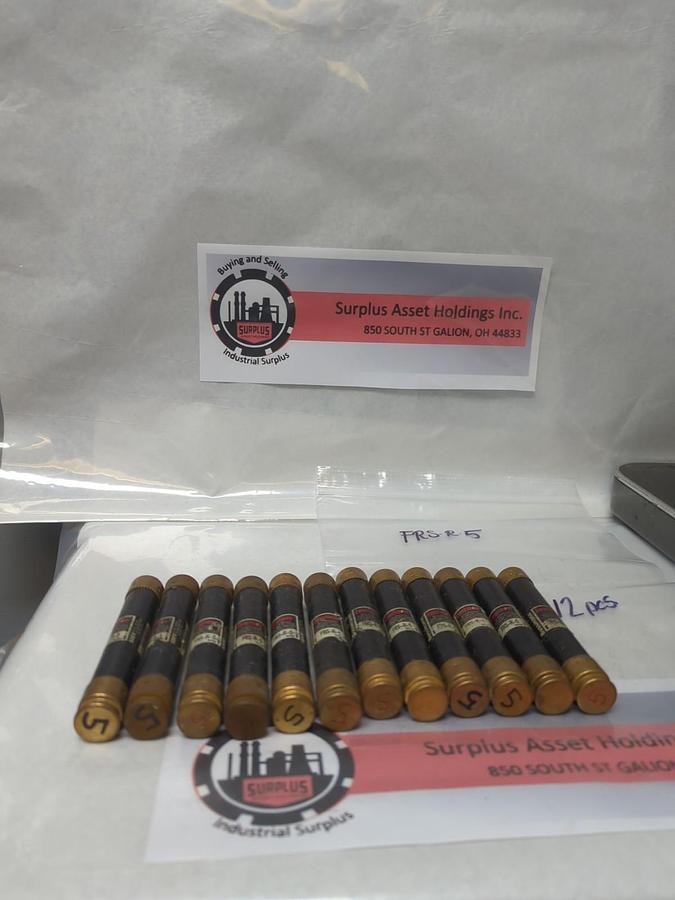 Used COOPER BUSSMANN,FRS-R-5,FUSETRON 5 AMP FUSE LOT OF 12 PRE-OWNED