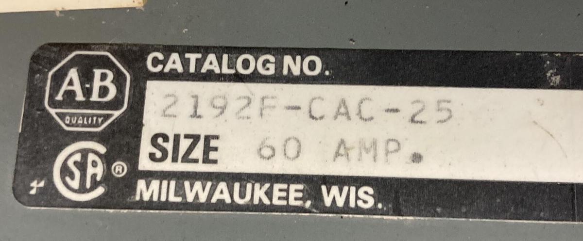 Used Allen Bradley,2100 2192F,60 Amp 12 Inch MCC Disconnect Feeder Bucket