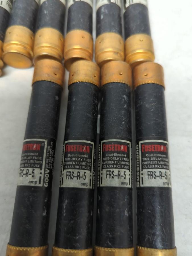 Used COOPER BUSSMANN,FRS-R-5,FUSETRON 5 AMP FUSE LOT OF 10 PRE-OWNED